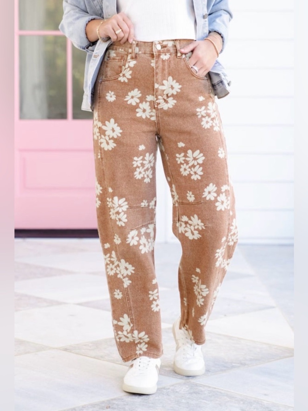 Women's Brown Floral Wide-Leg Pants